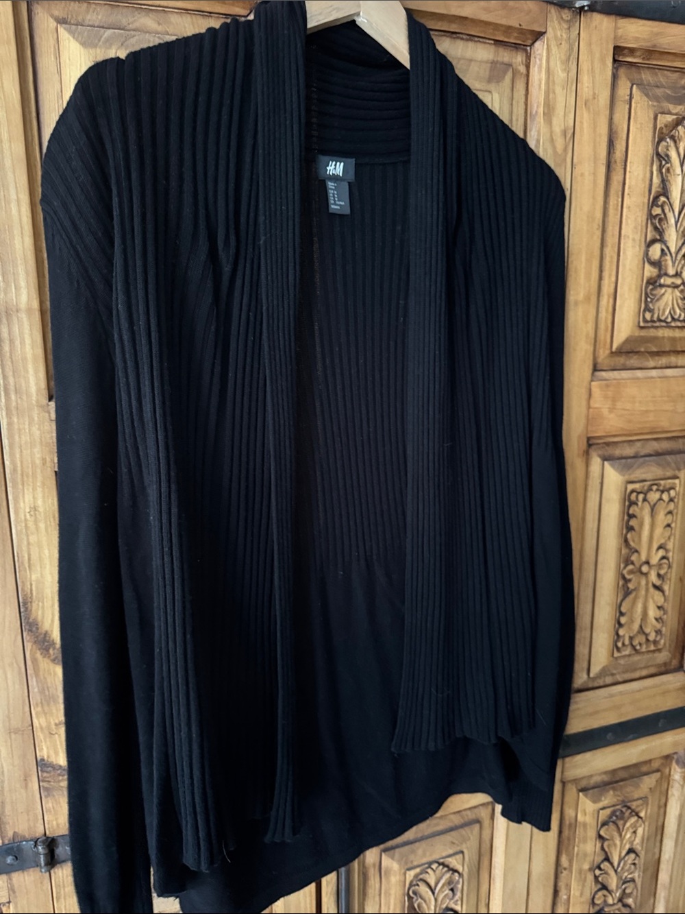 H&M Black Ribbed Open-Front Cardigan - Picture 3 of 7